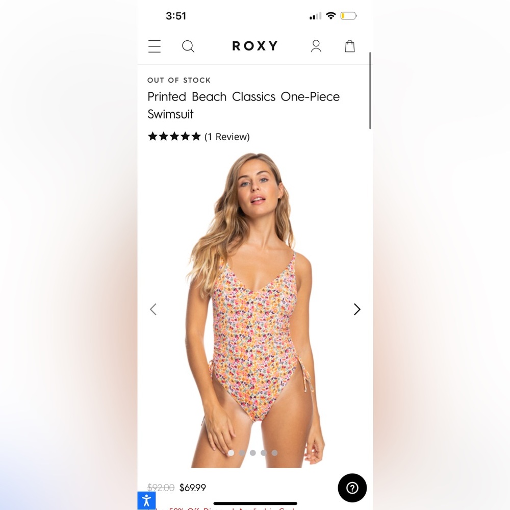 Roxy Printed beach classics one-piece swim suit XL sold out! Pink floral print